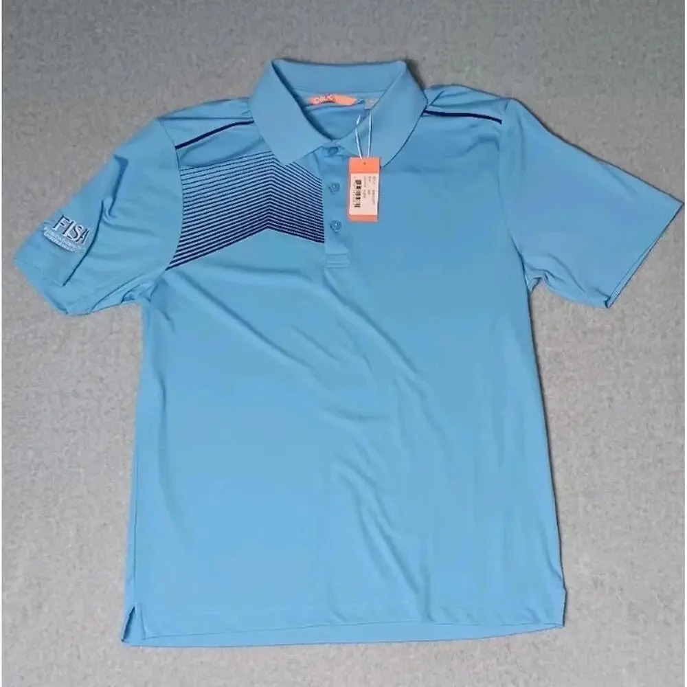 NWT Cutter & Buck Polo Shirt Mens Size Medium Light Blue Collar Buttons 